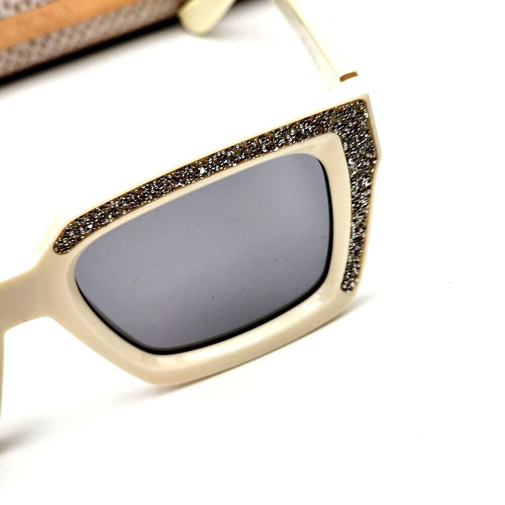 Jimmy Choo 51MM Embellished White/Ivory Rectangle Sunglasses - Picture 4 of 13